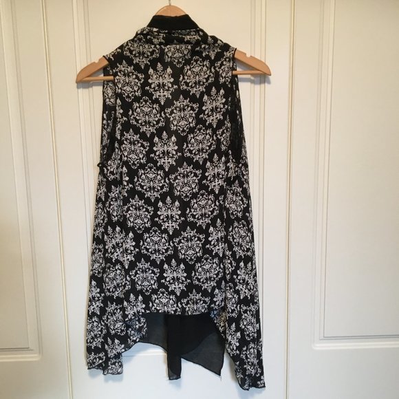 Women's print/sheer flowing blouse/vest - Picture 3 of 4